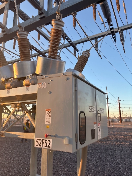 High voltage breaker bay energized at a data center switchyard